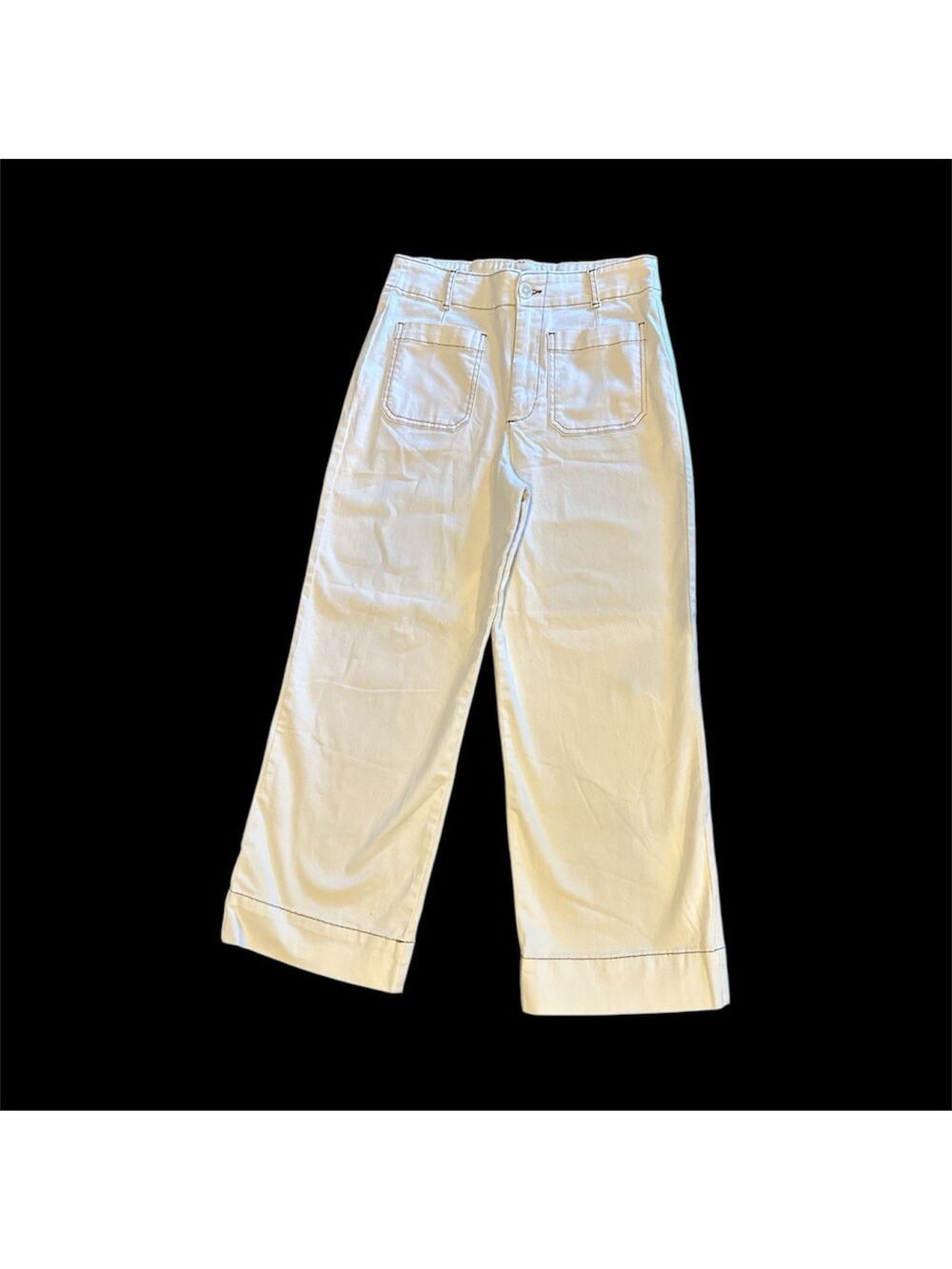 Bagatelle Womens High Waist Wide Leg Crop Pants In Bone Sz 8 Stretch, Cream